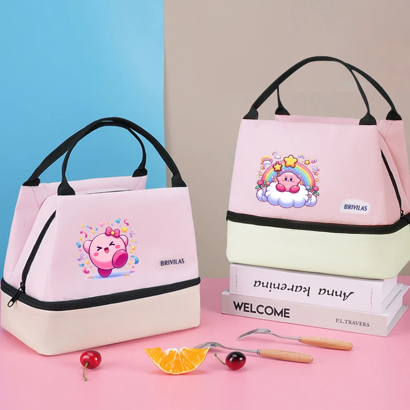 

Kirbys Cartoon Bento Bag Game Character Print Lunch Bags Outdoor Picnic Handbags Portable Large Capacity Food Storage Bags Gifts