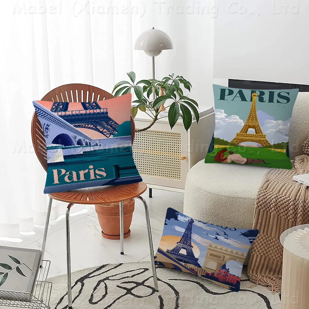 

Travel City Paris Eiffel Tower New York Landscape Coordinates Maple Design Cushion Cover Happy Autumn Harvest Decor Holiday