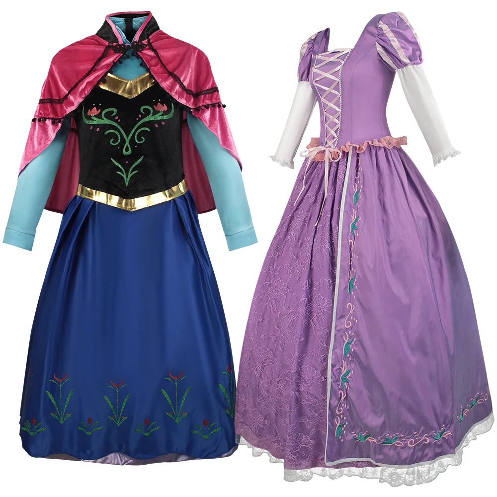 Movie Princess Rapunzel Dress Cosplay Costume Anna Dresses Outfit Suit Halloween Carnival Costume For Adult Women Girls