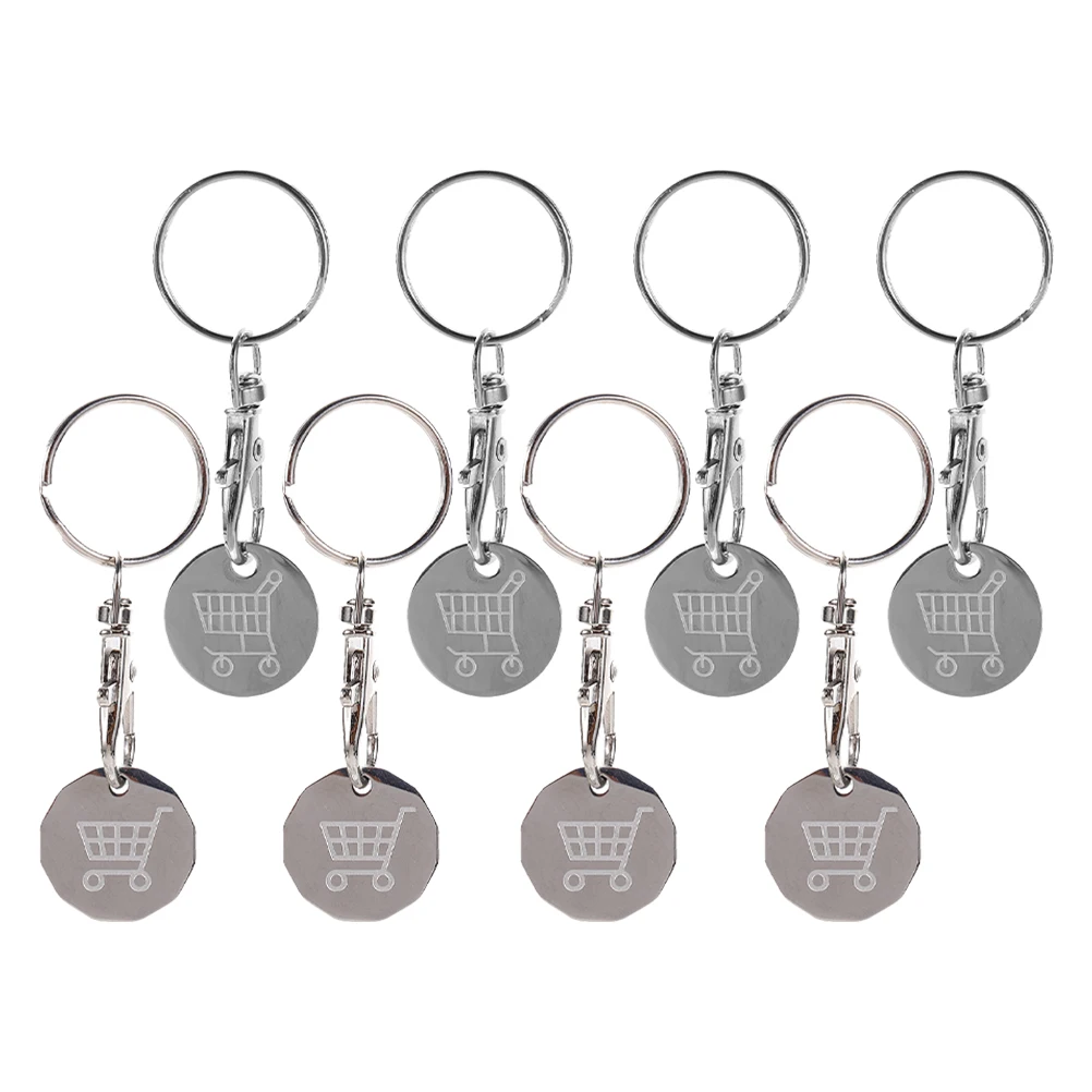 

8 Pcs Ring Stainless Steel Keychain Cart Hanging Token Keyring Shopping Coin Trolley Tokens Keychains Silver Grocery