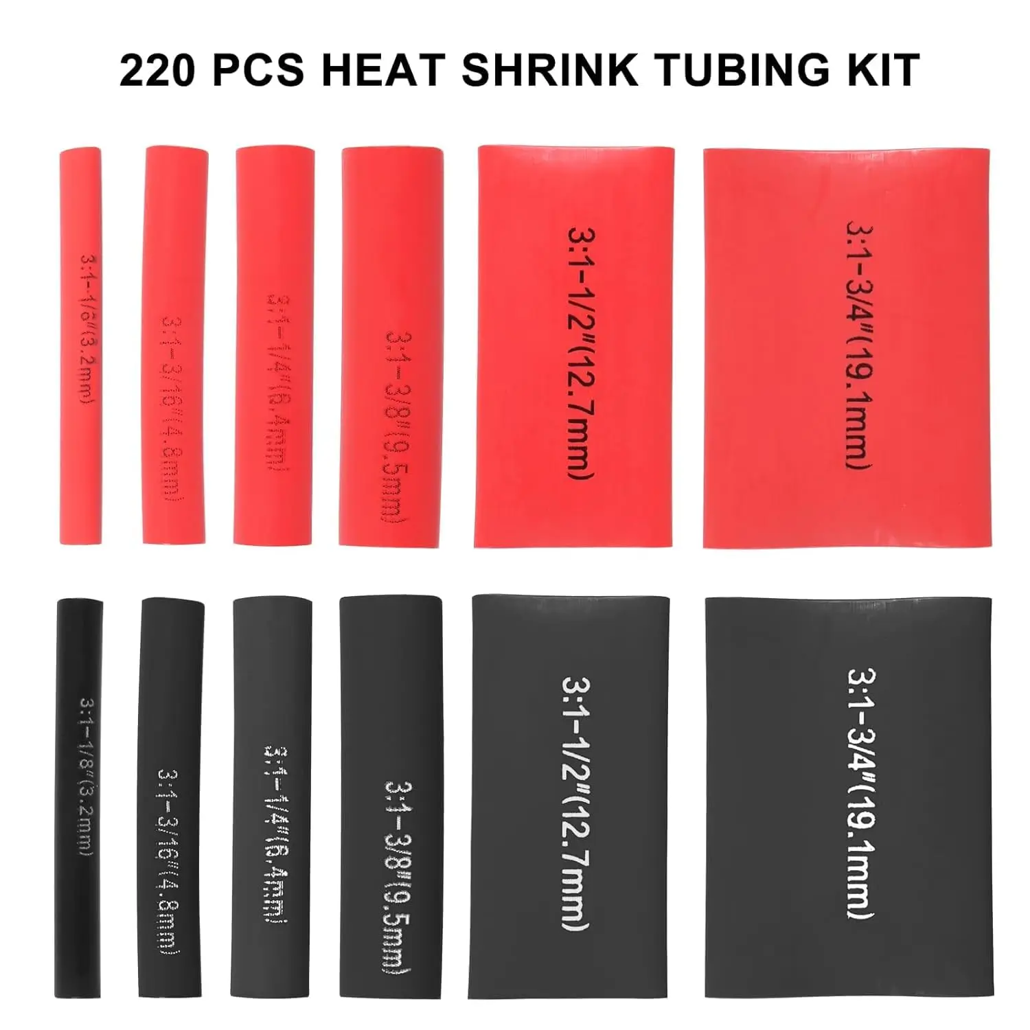 

220PCS 3:1 Heat Shrink Tubing Kit, Adhesive Lined Marine Resistant Grade Shrink Wrap - 1.75" Length 6 Size 1/8"-3/4" Marine
