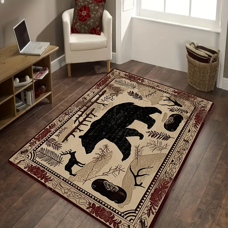 Wild Bear Pattern Carpet for Living Room Home Decor Kitchen Hallway Balcony Rugs Large Area Rugs Non-slip Playroom Floor Mat