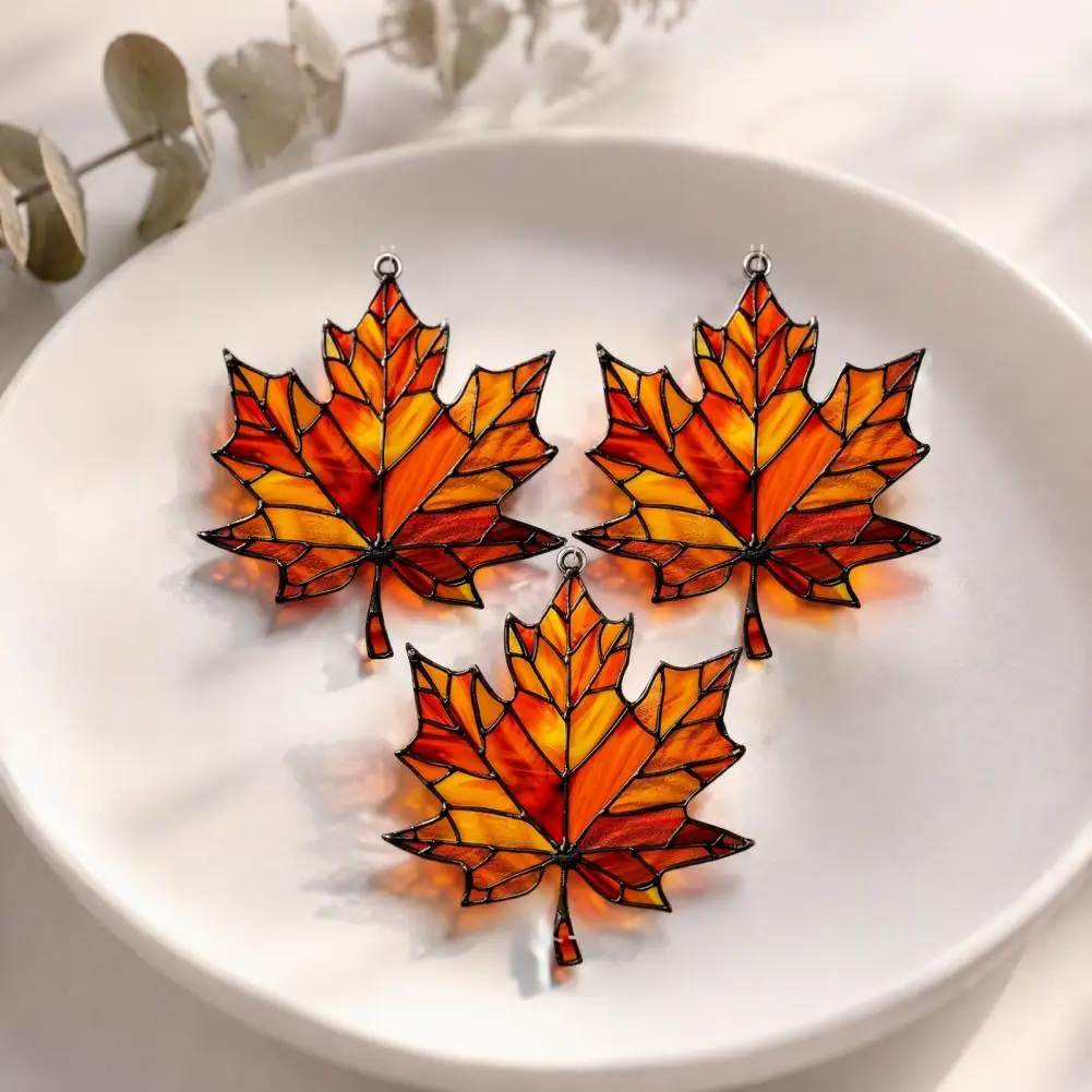 Autumn Room Atmosphere Acrylic Maple Leaf Suncatcher Autumn Home Decor Ornament Stained Glass Style Window for Thanksgiving