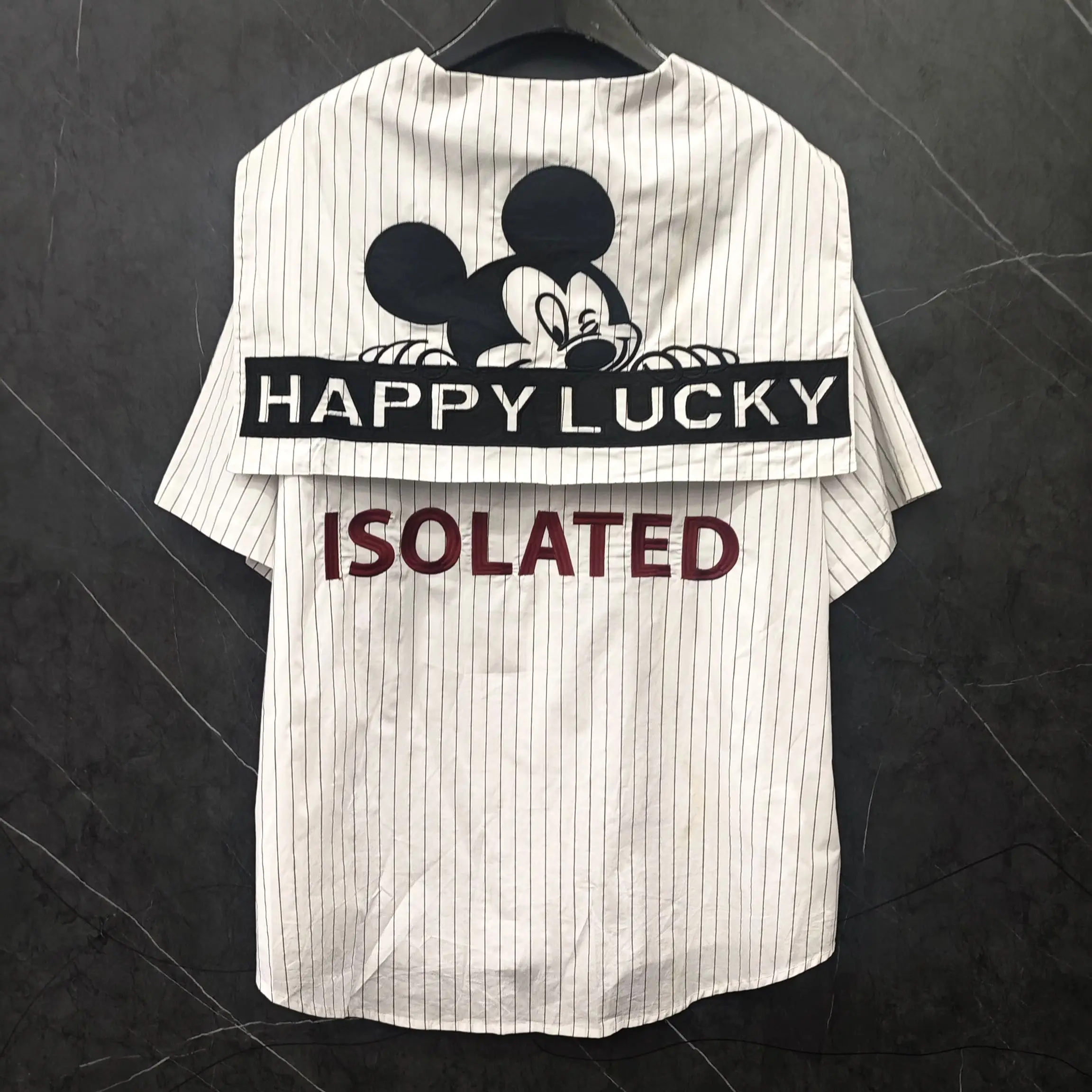 

Trendy Spring Summer Single-breasted Loose Cardigans Top Short Sleeve Stripes Casual Shirt Embroidery Mickey Navy Collar Blouses