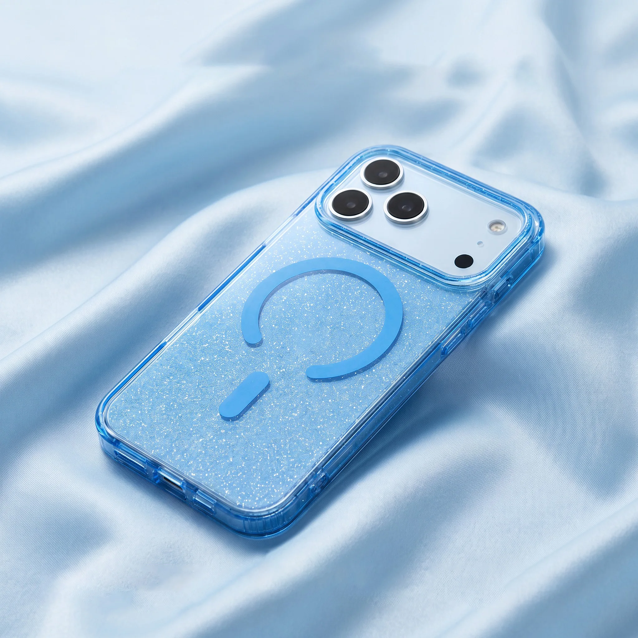 Luxuriöse Transparente Glitzerhülle für iPhone 18 Pro Max 17 Pro Stoßfeste Schutzhülle. Neues Kirschrot, Hellblau, Anti-Gelbton – Detail 6