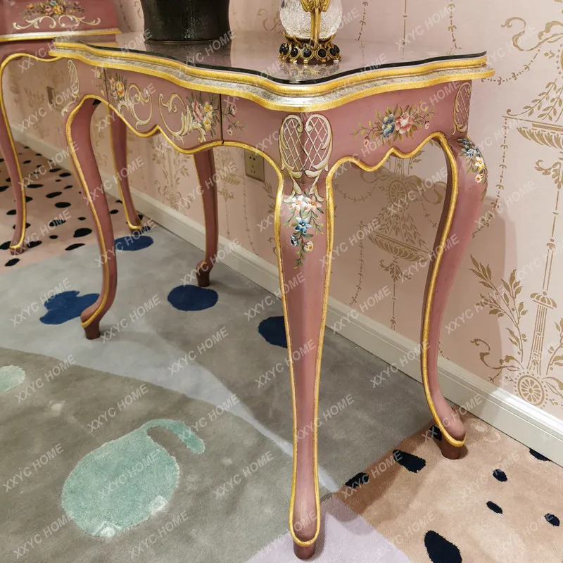 Hand painted flower solid wood writing desk Duchess rose red pink study desk