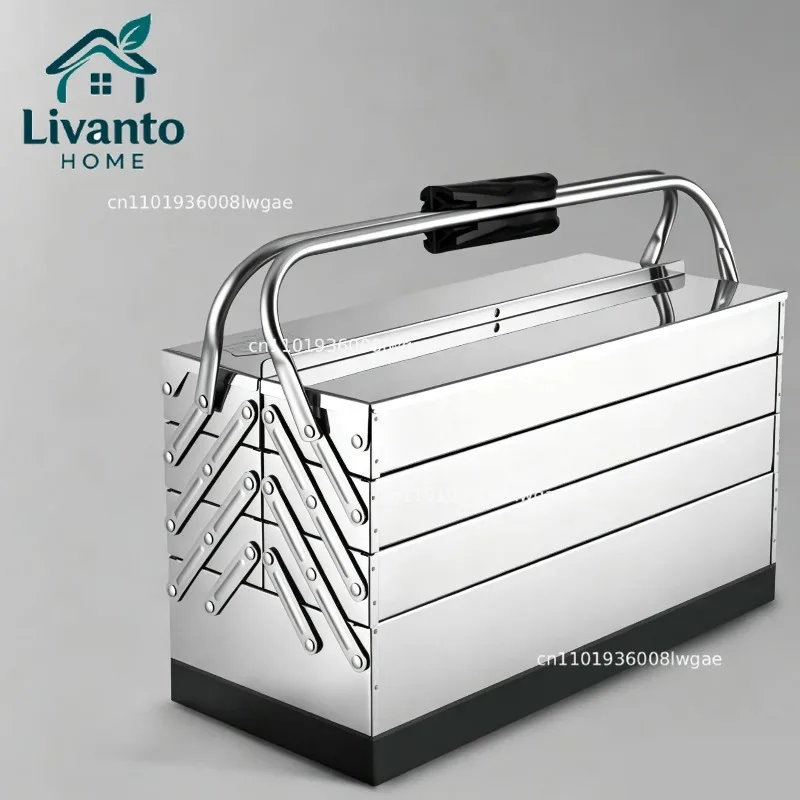 

4-Layer Stainless Steel Tool Box Portable Rust-Resistant Retractable Foldable Organizer for Home Hardware Cantilever Tool Storag