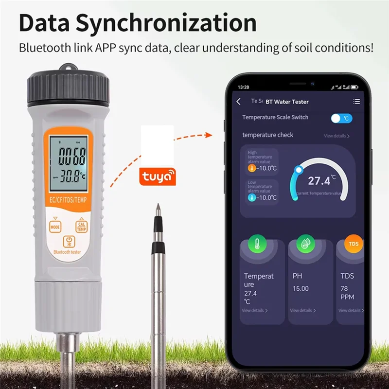 B50C Smart Tuya Soil EC Meter Bluetooth Soil Conductivity Tester Temperature TDS/CF Analyzer For Hydroponics Planting Garden