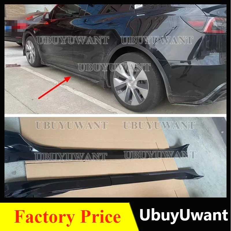 For Tesla Model 3 AND MODEL Y 2018-2023+ 4 PCS GLOSSY BLACK / Carbon Fiber COLOR Body Kit Side Skirt Spoiler Accessories