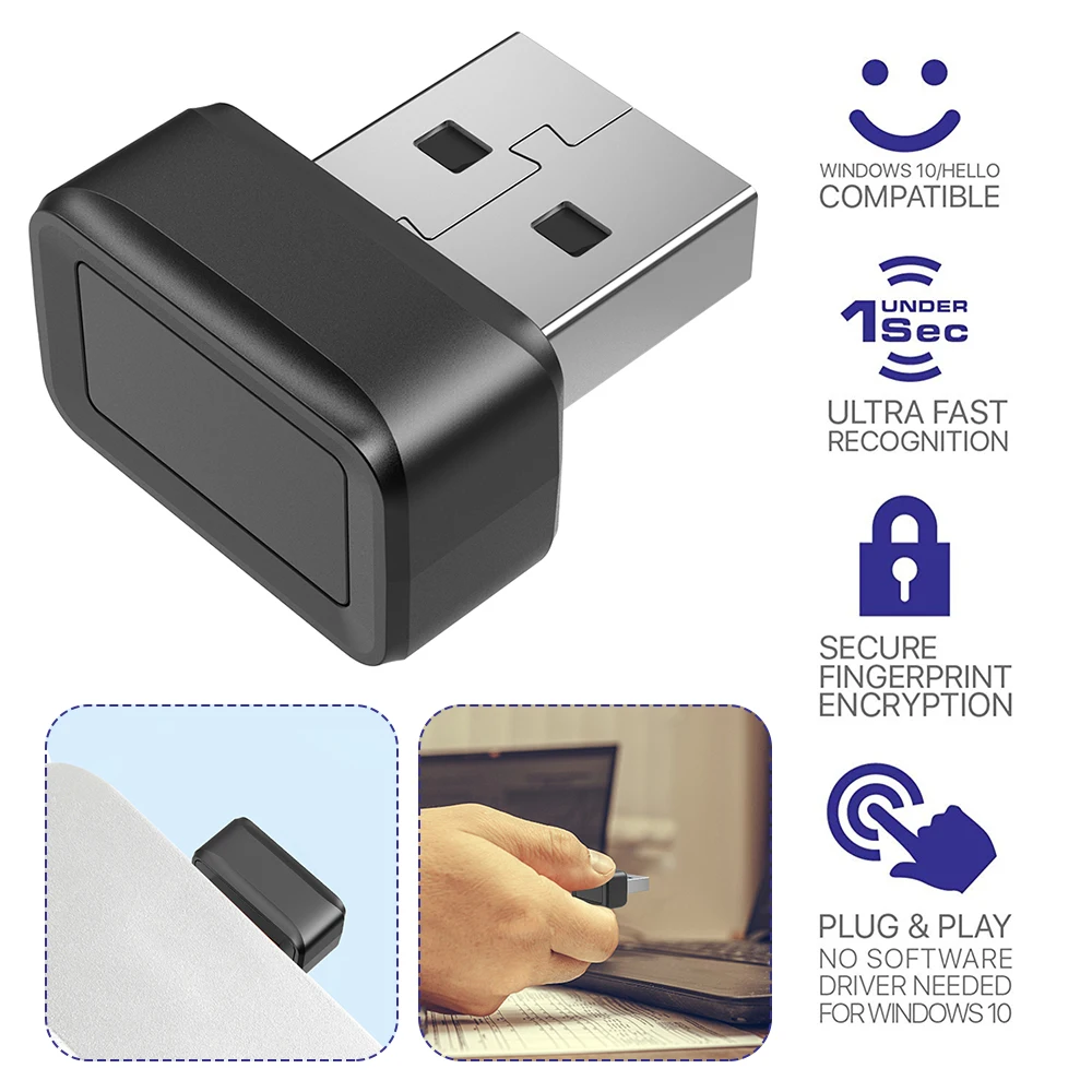 Lector de llaves de huellas dactilares USB, llave de seguridad FIDO U2F 360, 2/1 Uds. °   Toque a Windows Hello Llave de seguridad de coincidencia rápida y antisaliva