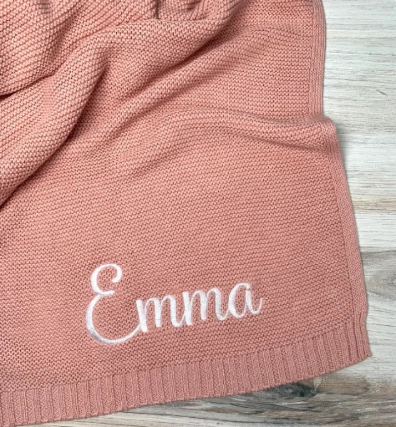 Embroidered Baby Blanket, Personalized Baby Blanket, Cozy Soft Cotton Knit Custom Name Blanket, Baby Gift, Gift for Newborns