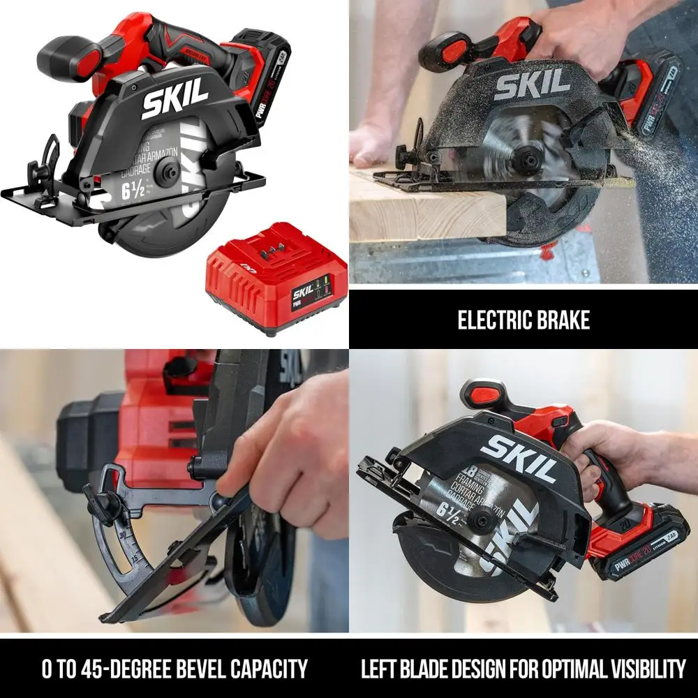 Kit sega circolare compatta a batteria da 20 V per il taglio del legno con 6-1/2 pollici. Lama, batteria da 2,0 Ah e caricabatterie