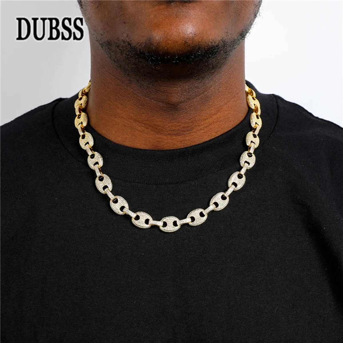 DUBSS Cuban Link Chain for Men Necklace Bling Hip Hop Jewelry Real Copper Iced Out Zircon Free Shipping Items 2024 Trend