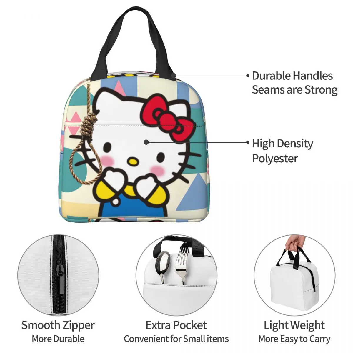 Borsa per il pranzo per studenti universitari Disney Cats durevole leggero Hello Kitty resistente all'acqua StorageOutdoor