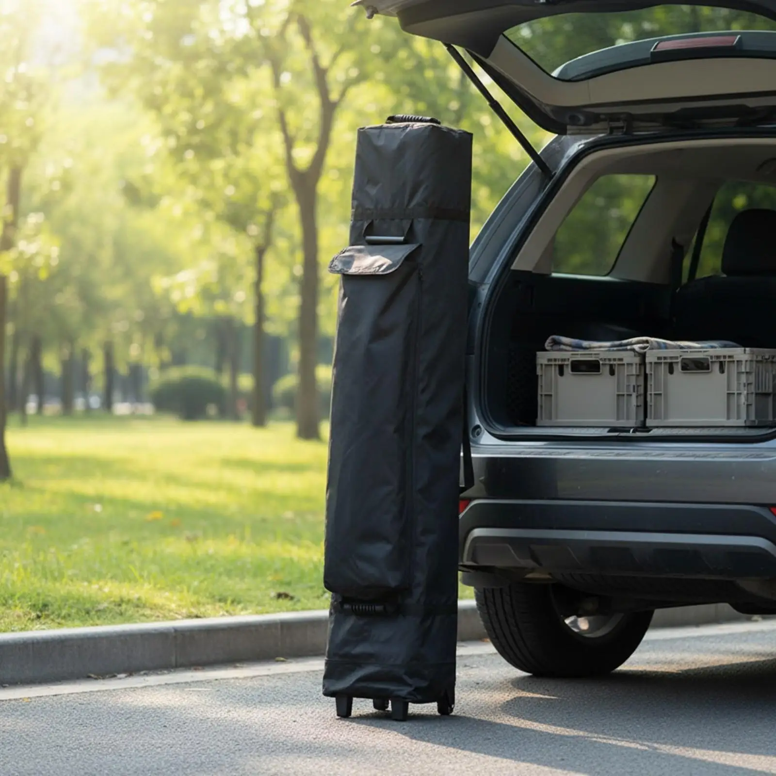Tall Rectangular Tent Storage Bag with Rolling Wheels for Camping Gear Organization and Vehicle Based Outdoor Trips