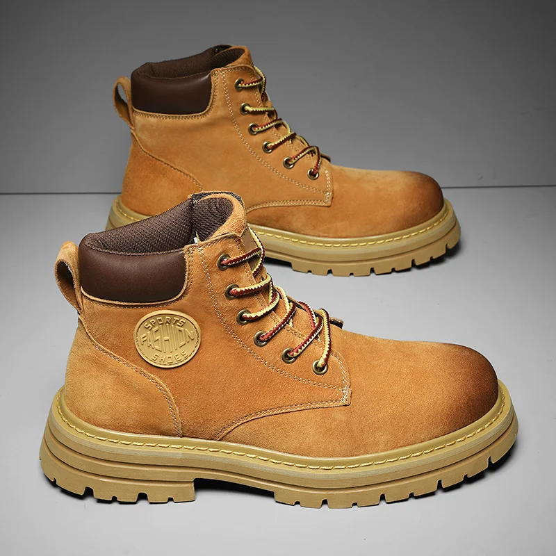 

Men's 2025 New Winter British Style Genuine Leather Men's Shoes High-Top Couple Style Work Leather Boots