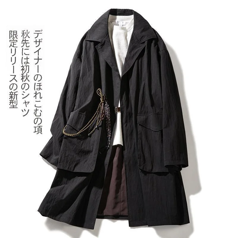 

GIOIOMen's duster，Spring and Autumn Vintage Washed Mid-Length Loose Casual Trench Coat Jacket，Fashion Men's Wear