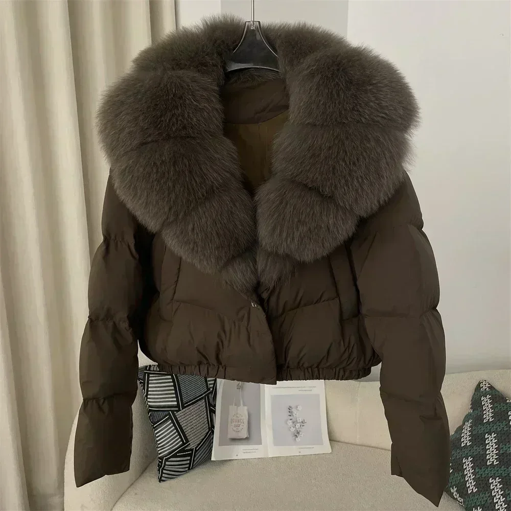 Detachable Collar Big Natural Real Fox Fur Jacket Women Thick White Duck Down Coat Female Short Puffer Jacket New Autumn Winter