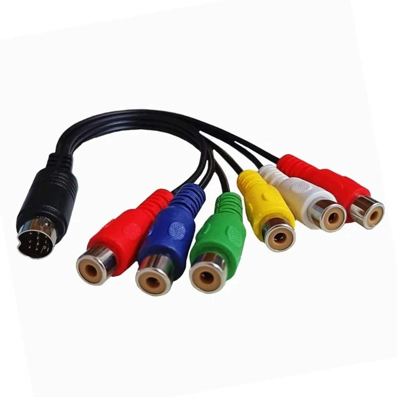 6-RCA Female to 10Pin Male RGB Component Audio Video Cable HDTV 10Pin Din to 6RCA Composite Converter for PC HDTV