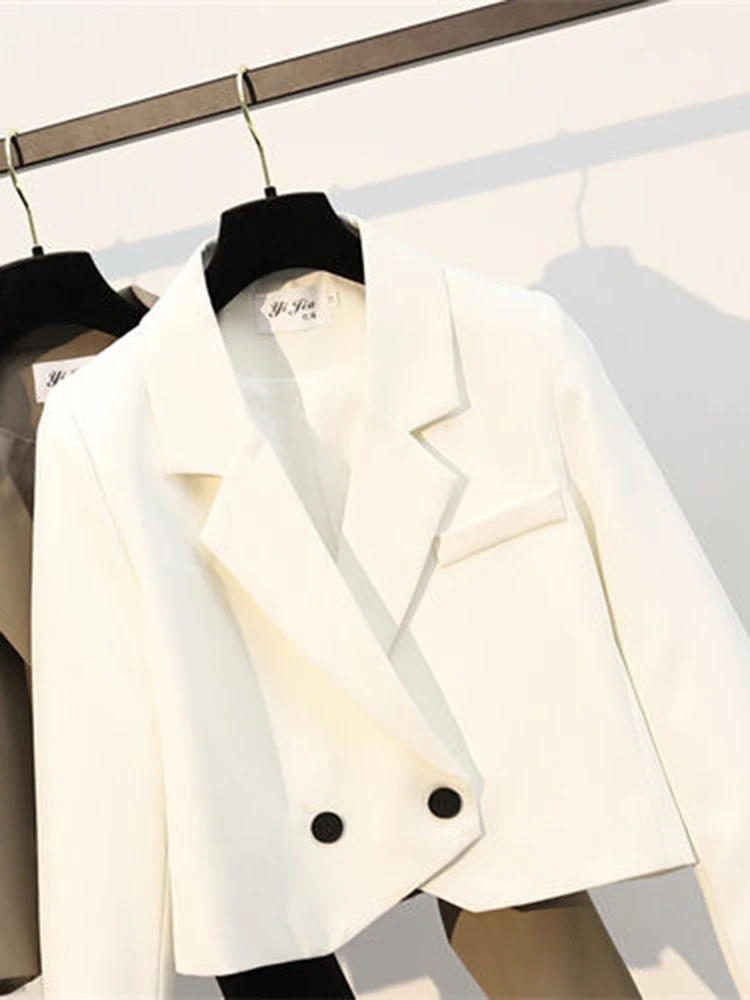 jmprs Fashion Women Blazer Long Sleeve Elegant Button Crop Jacket Notched Collar Korean Fall Female Coat