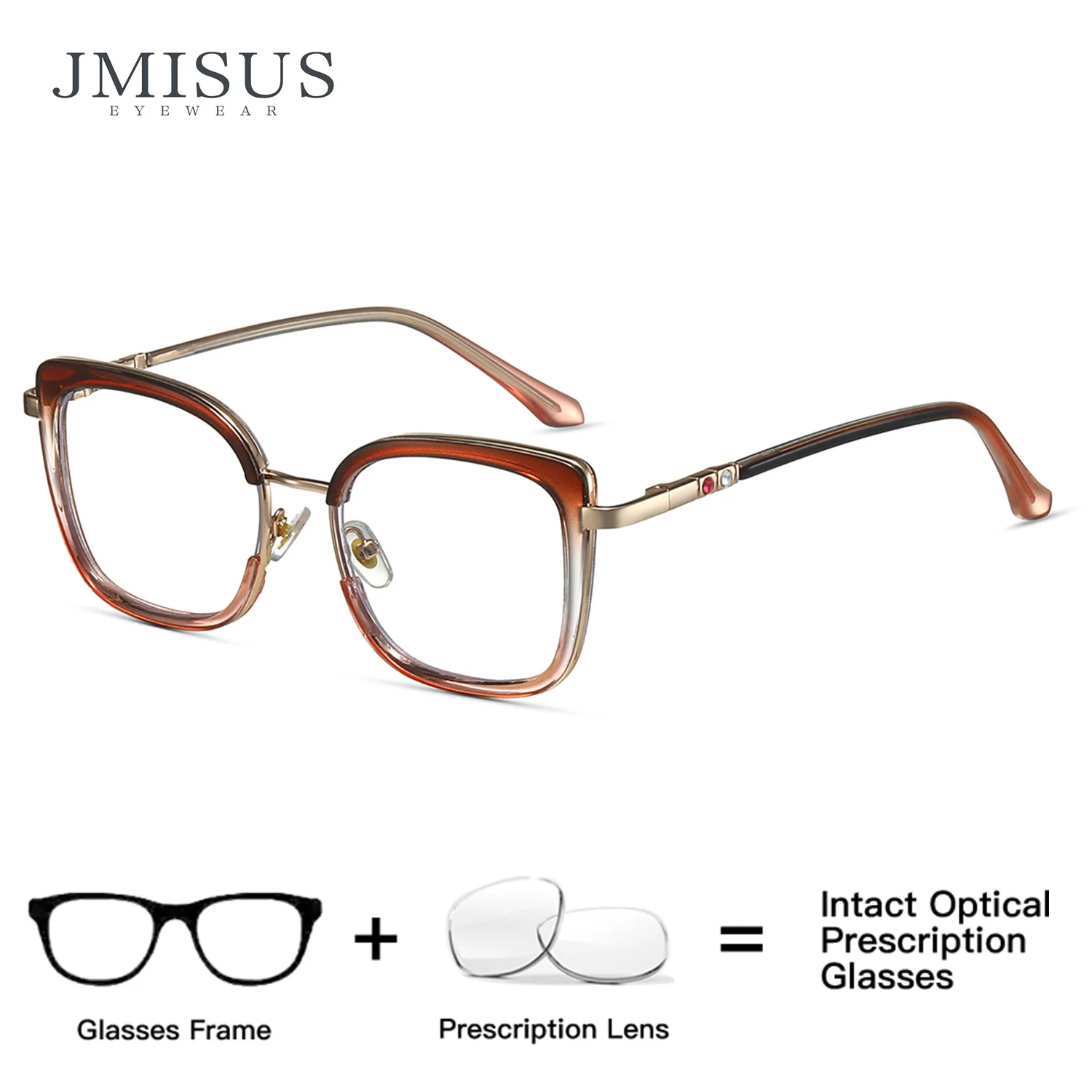 JMISUS Women Trendy Geometric Progressive Glasses Metal Alloy Blue Light Blocking Square Multifocal Prescription Eyewear