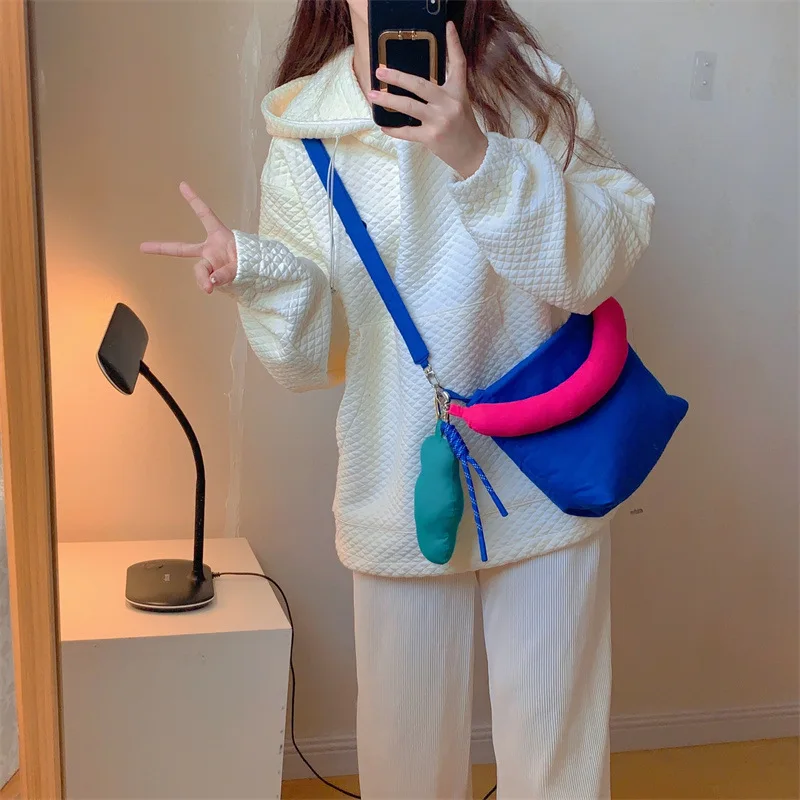 Fashion Contrasting Colors Quality Down Fabric Handbag Space Pad Pillow Square Shoulder Crossbody Bags for Women Purse 2024 Sac