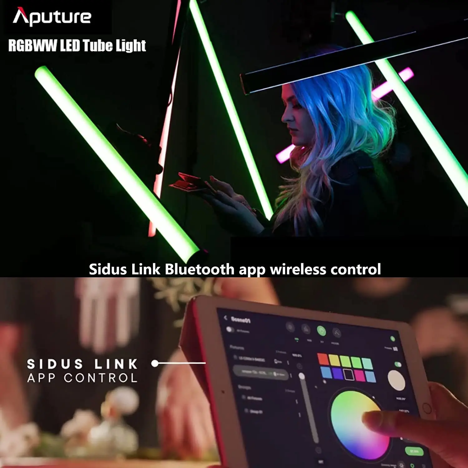 Aputure Amaran T2c RGB Full-Color LED Tube Light,2500K-7500K,CRI 95+TLCI 98+ Wand Stick,15 Effects APP Control