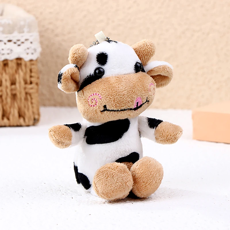 1pc Girls Gift Plush Cow Toy Keychain Soft Plush Filling Good Elasticity Doll Cute Cartoon Kawaii Black And White Spots Pendant