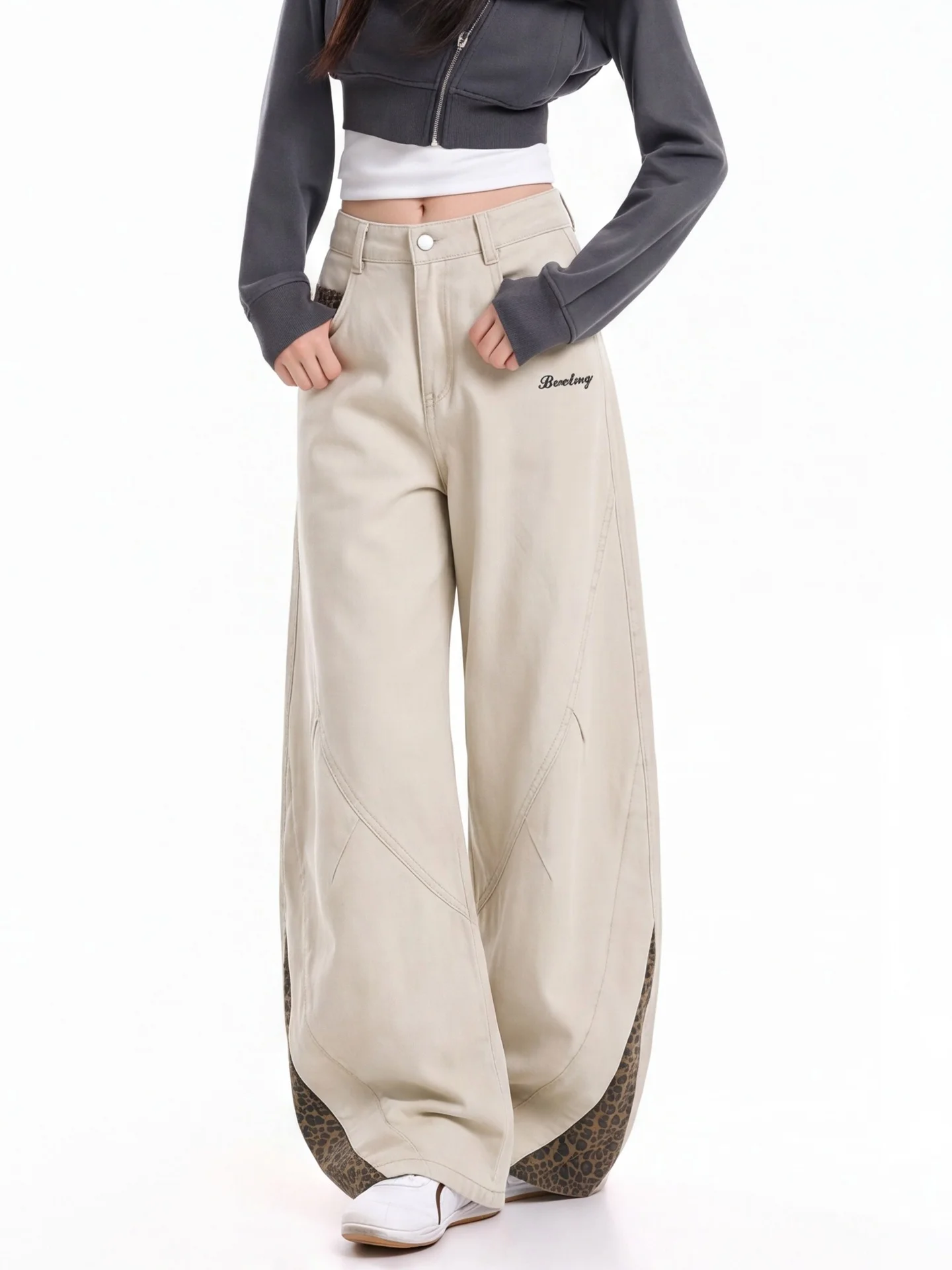 Ant American Color Block Wide Leg Jeans Women High Waist Loose Fit Casual Straight Leg Jeans Cotton Blend Comfortable Breathable
