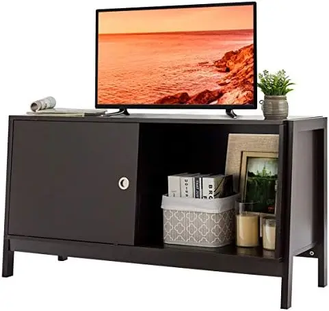 

Wooden TV Stand for TV up to 50 Inches, TV Cabinet with Sliding Doors, Media Console with Spacious Space, for Home Living Room