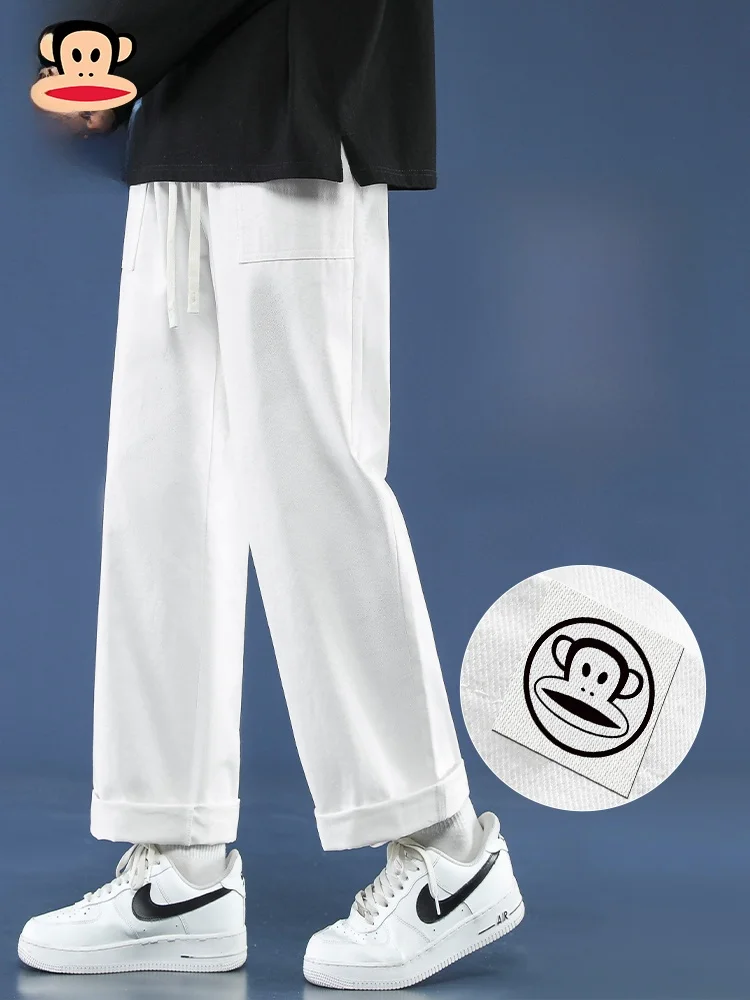 

Мужские свободные прямые хлопковые рабочие брюки PaulFrank, белые повседневные брюки, дышащие, удобные, молодежные, модные, для осени