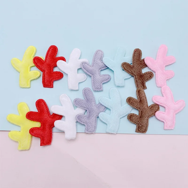 50Pairs/Lot 2.8*3.5CM Two Side Felt 3D Deer Antler Padded Appliques For DIY Christmas Ornaments Hair Clip Decoration Patches