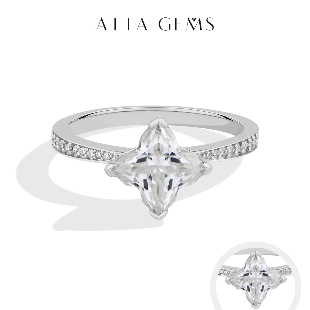 

ATTAGEMS Clover Cut 2ct Moissanite Rings forWomen 925 Sterling Silver Engagement Ring Exquisite Wedding Jewelry with Certificate