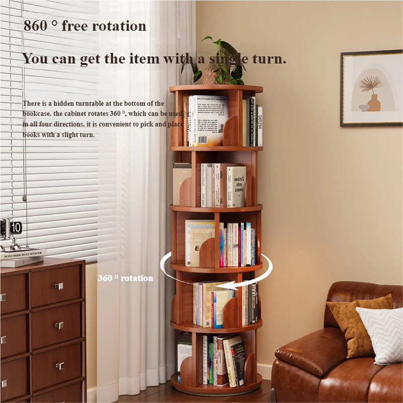 Children's Portable 360-Degree Rotating Bookshelf Floor Storage Rack Living Room Home Organization Cabinet