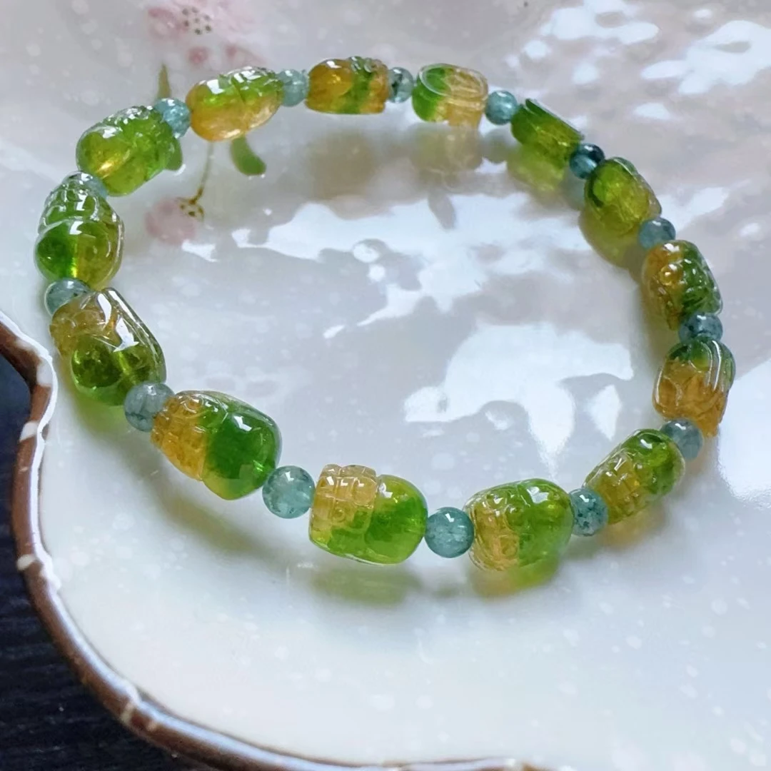 Natural Yellow Green Tourmaline Clear Beads Bracelet 9.4/7.1/5.9mm Watermelon Tourmaline Women Men Jewelry AAAAAAA