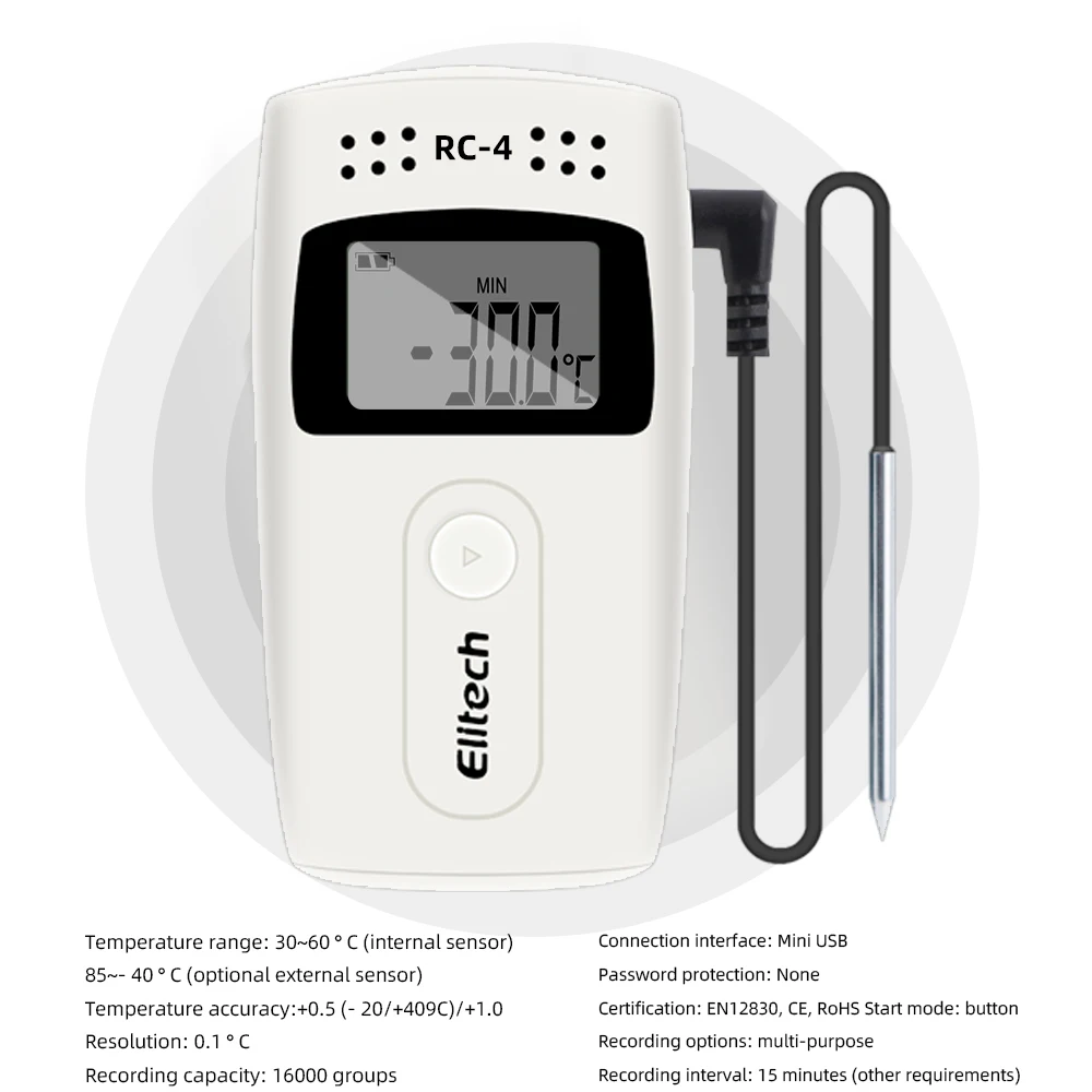 RC-4 Mini registratore di dati di temperatura registratore di dati di temperatura USB Datalogger sensore esterno registratore a 16000 punti per