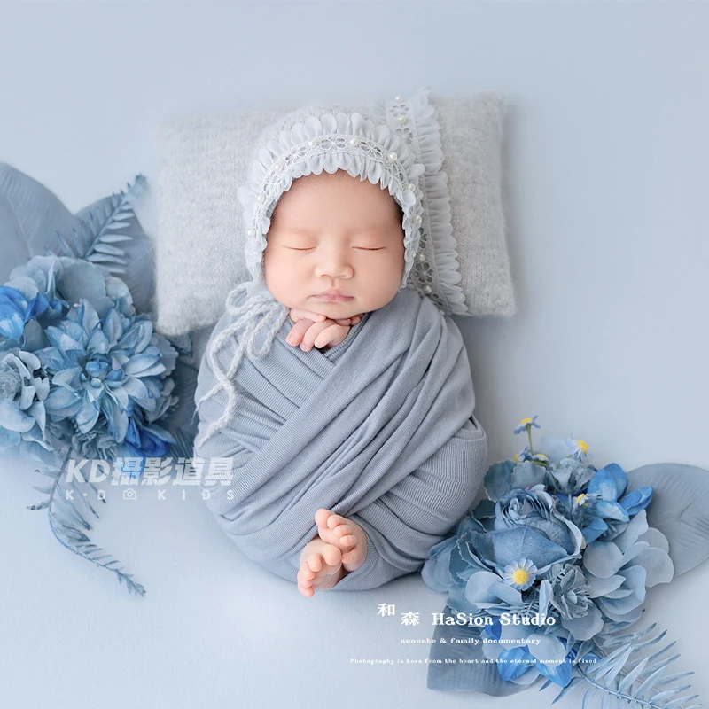 قبعة أطفال محبوكة لطيفة لحديثي الولادة، قبعة أطفال مرنة قابلة للتمدد ناعمة للتصوير الفوتوغرافي لحديثي الولادة، التعميد، استحمام الطفل #3