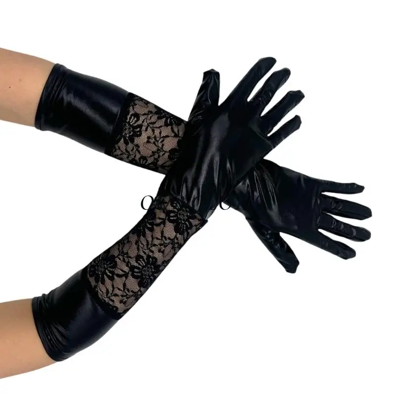 Leather Lace Elbow Length Gloves Long Operas Party Gloves Cosplay Halloween Costumes for Womens Girls Y1AC