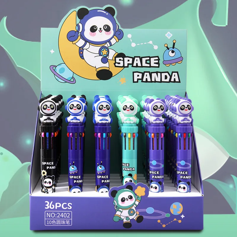 20Pcs/Lot Cute Cartoon Space Panda 10 Color Ballpoint Pens Multi Color Pen Marking Stationery Kids School Supplies Kawaii Gifts