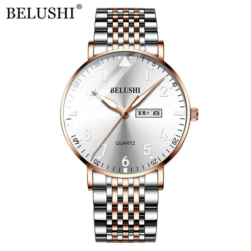 Belushi moda luxo relógio masculino aço inoxidável à prova dwaterproof água data quartzo relógio de pulso topo negócios relógios masculinos relogio masculino