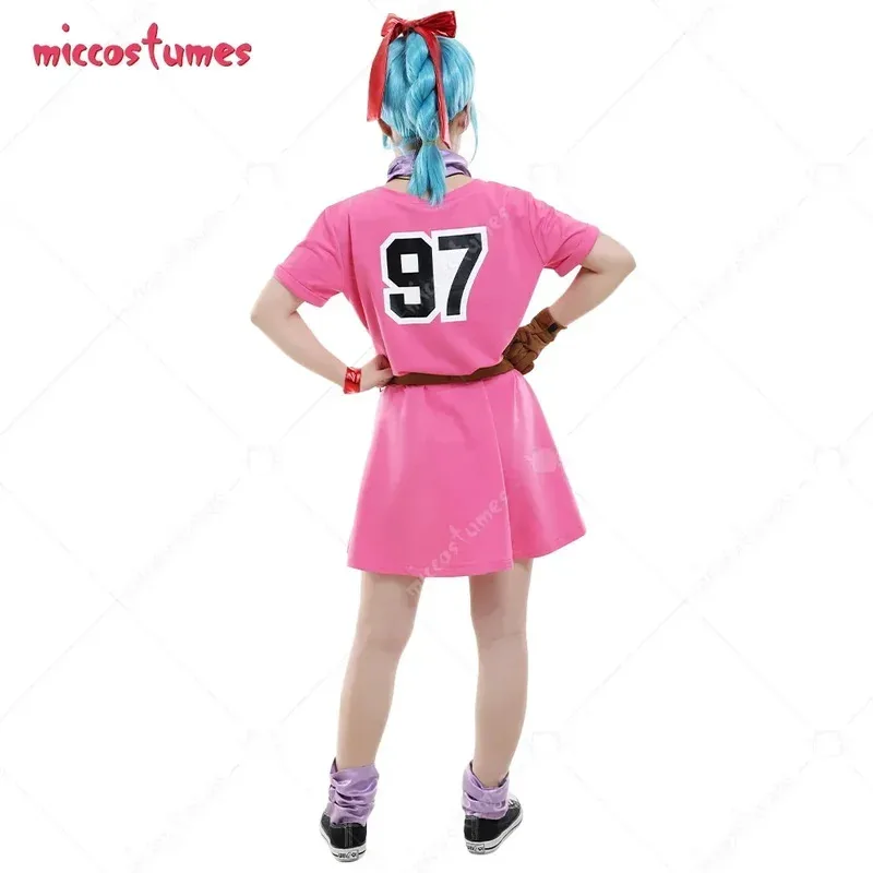 CyMiccostumes Kostum Cosplay Bulma Wanita Gaun Merah Muda untuk Wanita Kostum Cosplay Halloween
