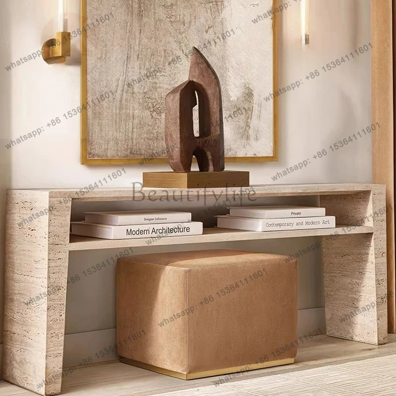 

Natural cave stone table hall table Light luxury entrance cabinet Italian minimalist entrance table Entrance