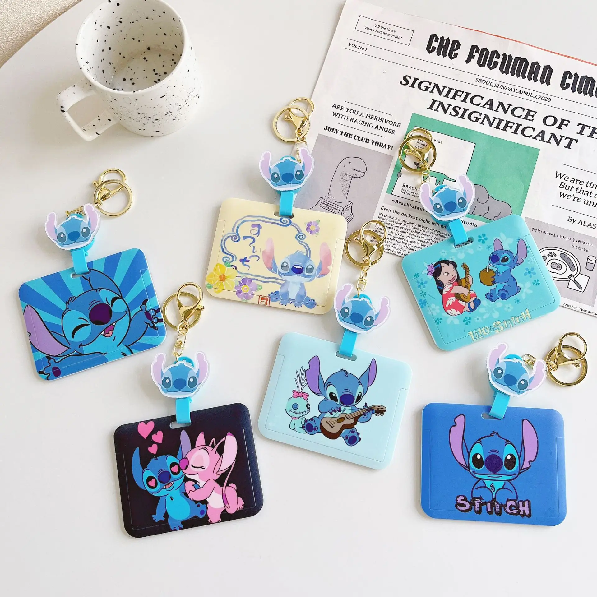 

Cartoon Stitch Student Bus ID Card Holder Cover Keyring School Access Door Card Credit Card Protective Bag Set Keychain Gifts