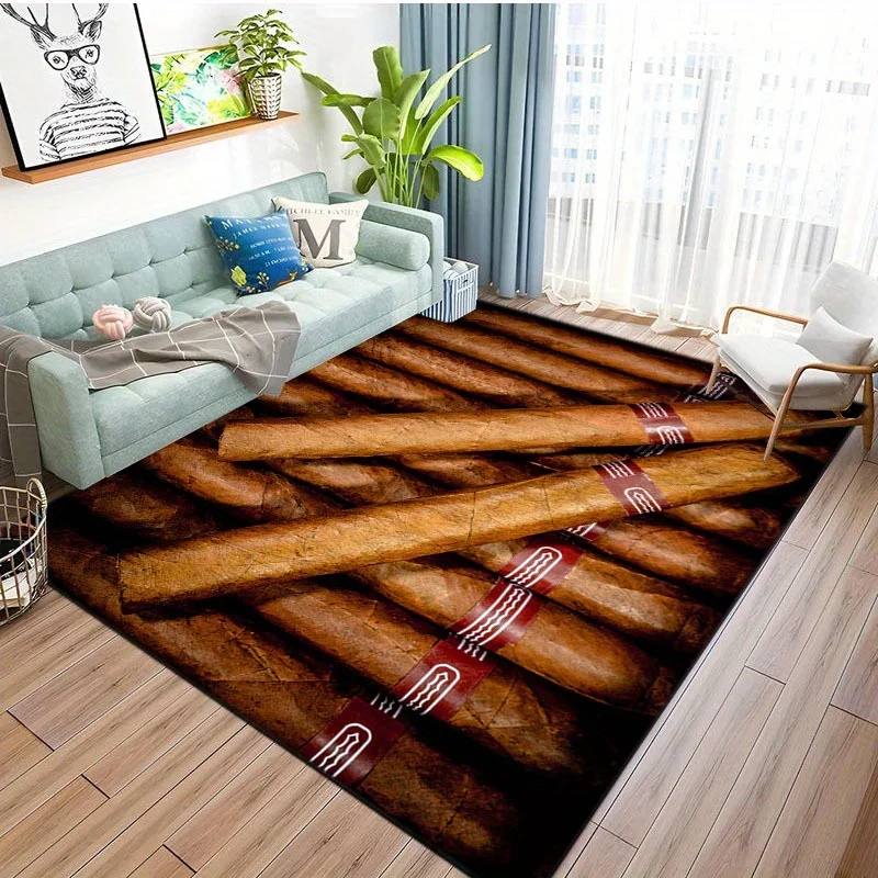 Realistic Cigar Printed Area Rug, Creative 3D Visual‑Effect Floor Mat for Living Room, Bedroom,Office and Indoor Home Decoration