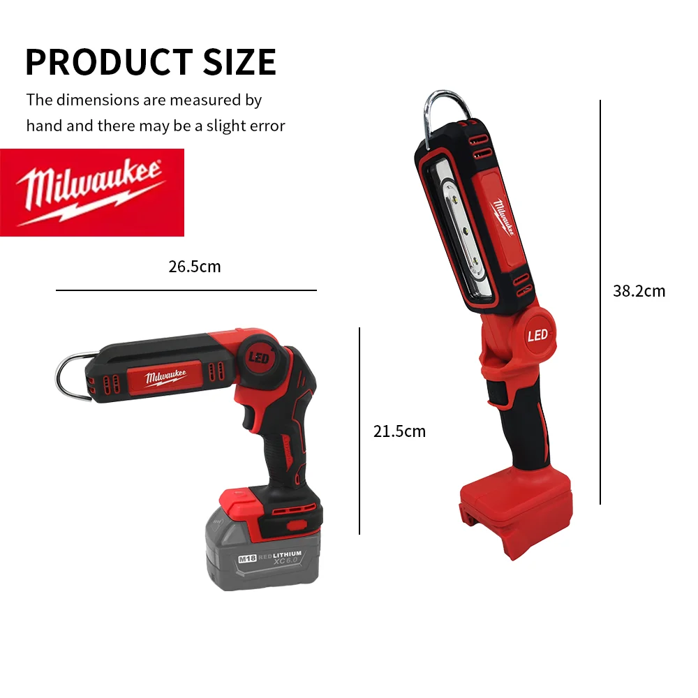 Milwaukee elektrische LED-werklamp 90 °   Opvouwbare oplaadbare 18V batterij multifunctionele campinglamp Draagbare heldere spotlight