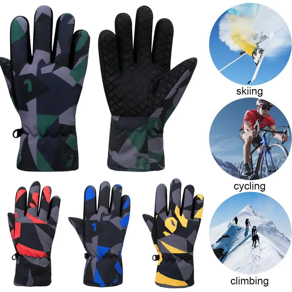 New Fashion Children Kids Non-slip Thicken Warm Snow Snowboard Windproof Waterproof Long-sleeved Mitten Ski Gloves