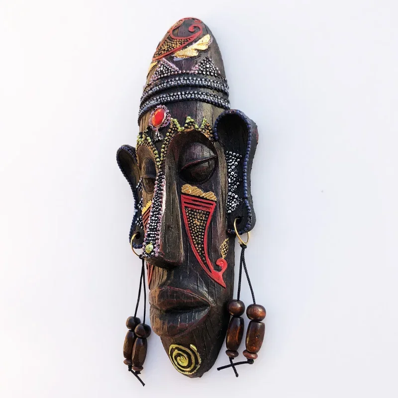 Vintage African Mask Wall Ornament, Hand-Painted Resin Artwork for Home Decoration, African Style Souvenir Gift