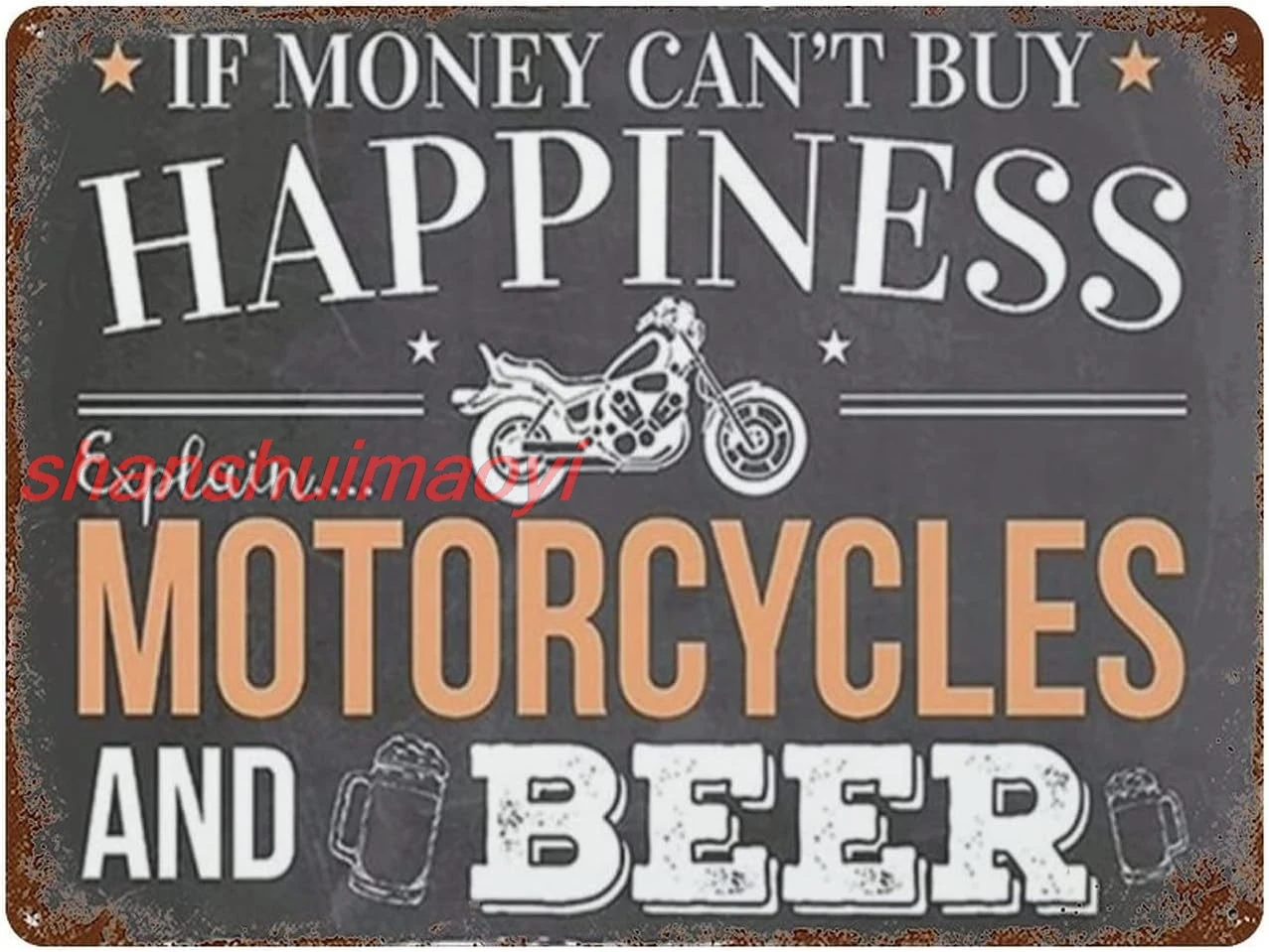 if Money Can't Buy Happiness, Explain Motorcycles and Beer Metal Tin Sign for Bar Cafe Garage Wall Decor Vintage Vintage Hom