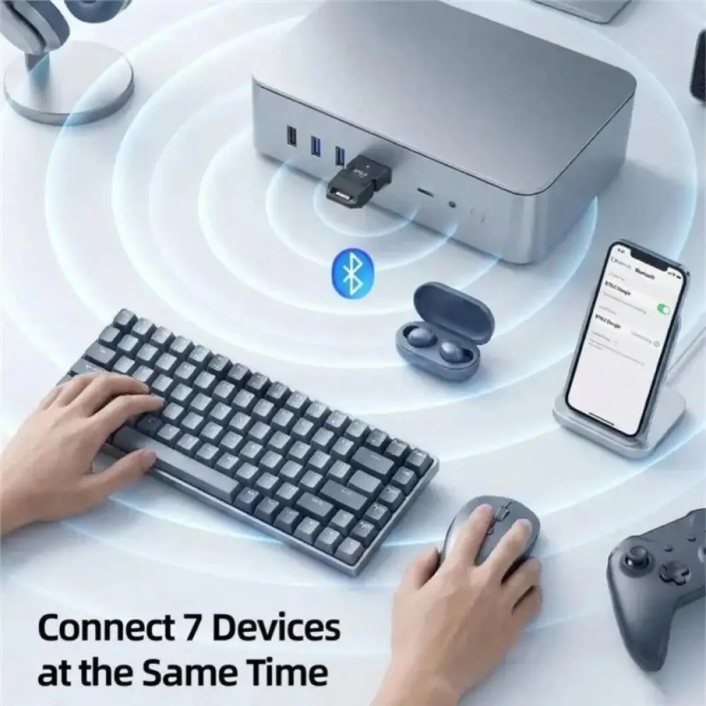 KEBIDU Bluetooth 6.0 2IN1 USB Type-C Wireless Adapter Audio Transmitter Receiver For PC PS5 Headset Speaker Mouse Plug and Play