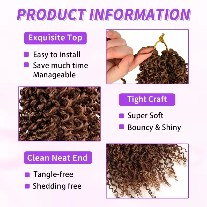 Chocolate Brown Curly Feather Crochet Human Hair Extension Pre Separated Knotless Crochet Hair Bundles For Reusable Boho Braids image 3